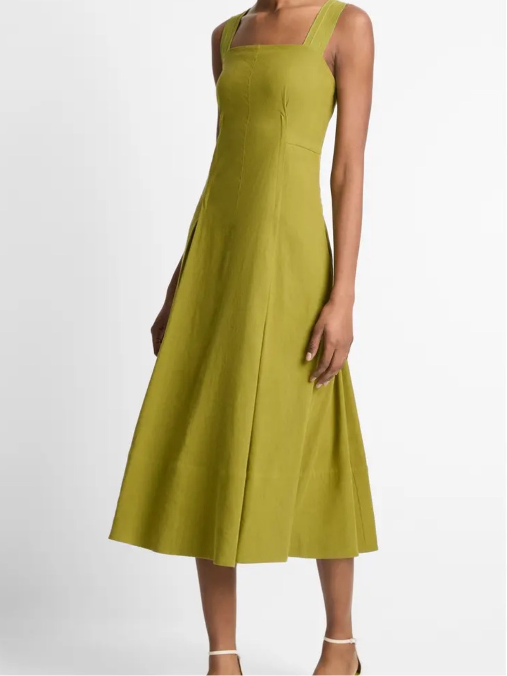 Vince Square Neck A-Line Midi Dress in Olive Green